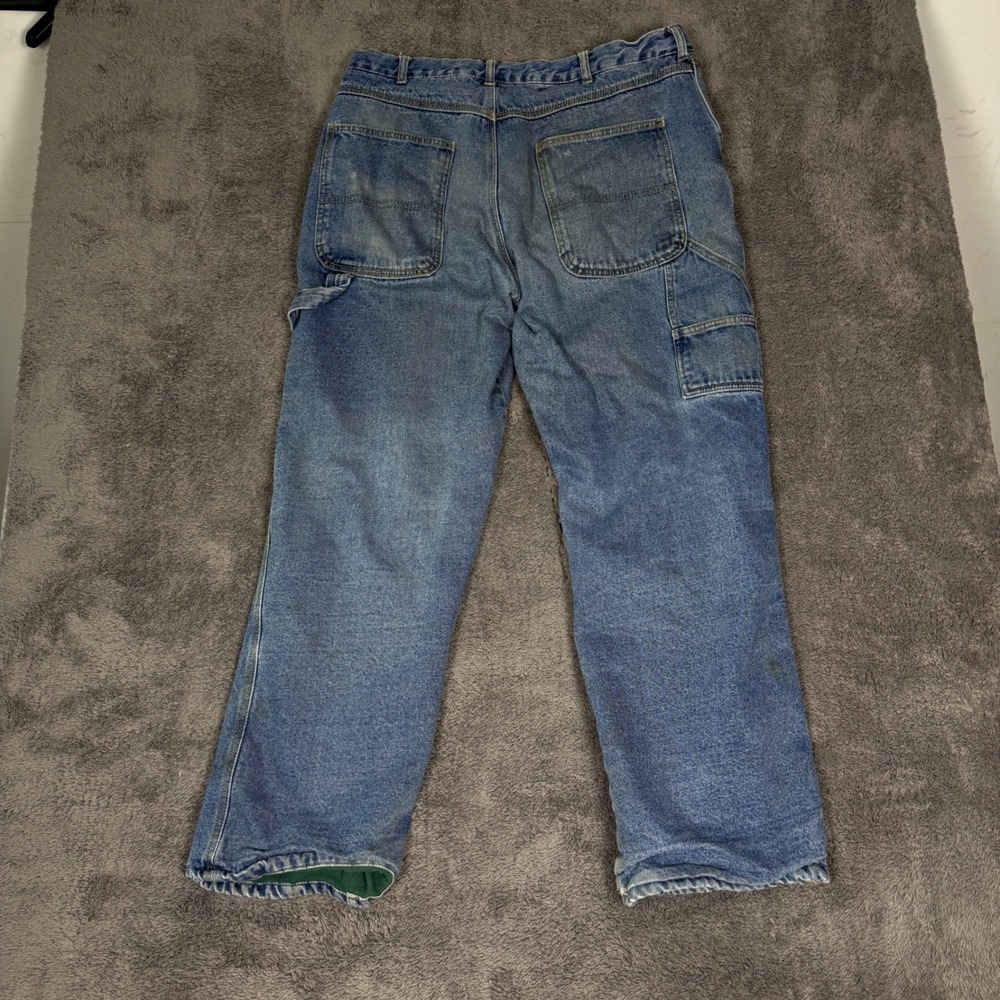 Crossfire Carpenter Jeans Blue Fleece Lined Distressed Workwear Denim 36x32